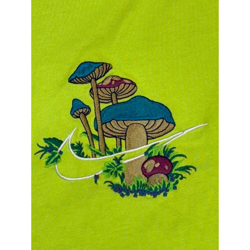 Nike Shirt Mens 2XL Rare Neon Green Sportswear Mushroom Embroidered Crew Neck - Picture 7 of 12